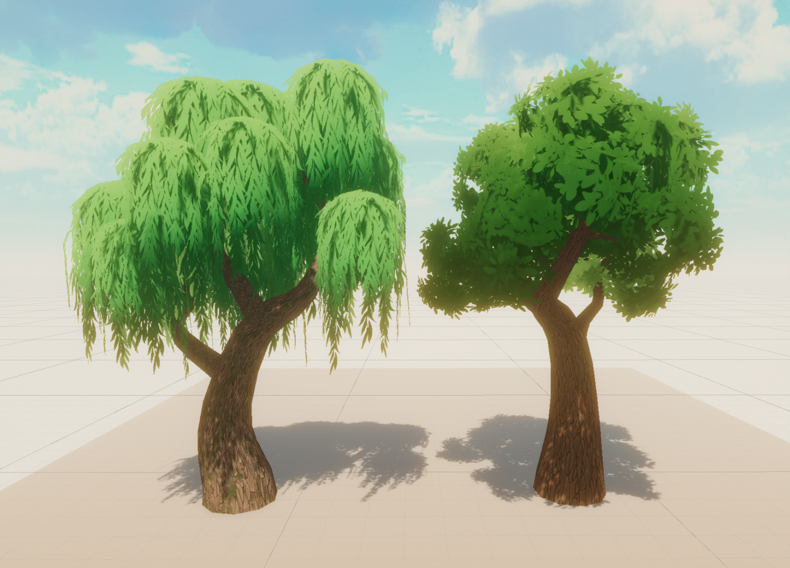 Handmodeled trunks and foliage
