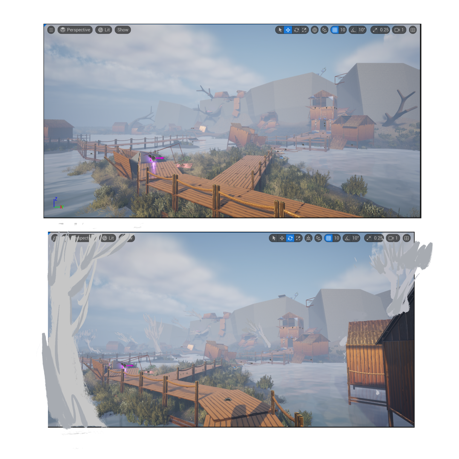 Composition with trees overpaint